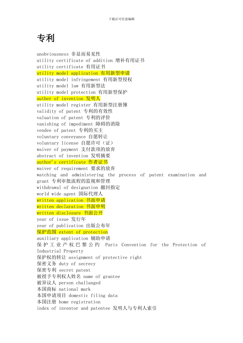 知识产权英语词汇大全_第1页