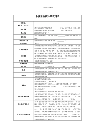 私募基金核心条款清单及投资框架协议