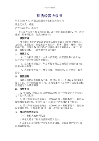 租赁经营协议书-詹强