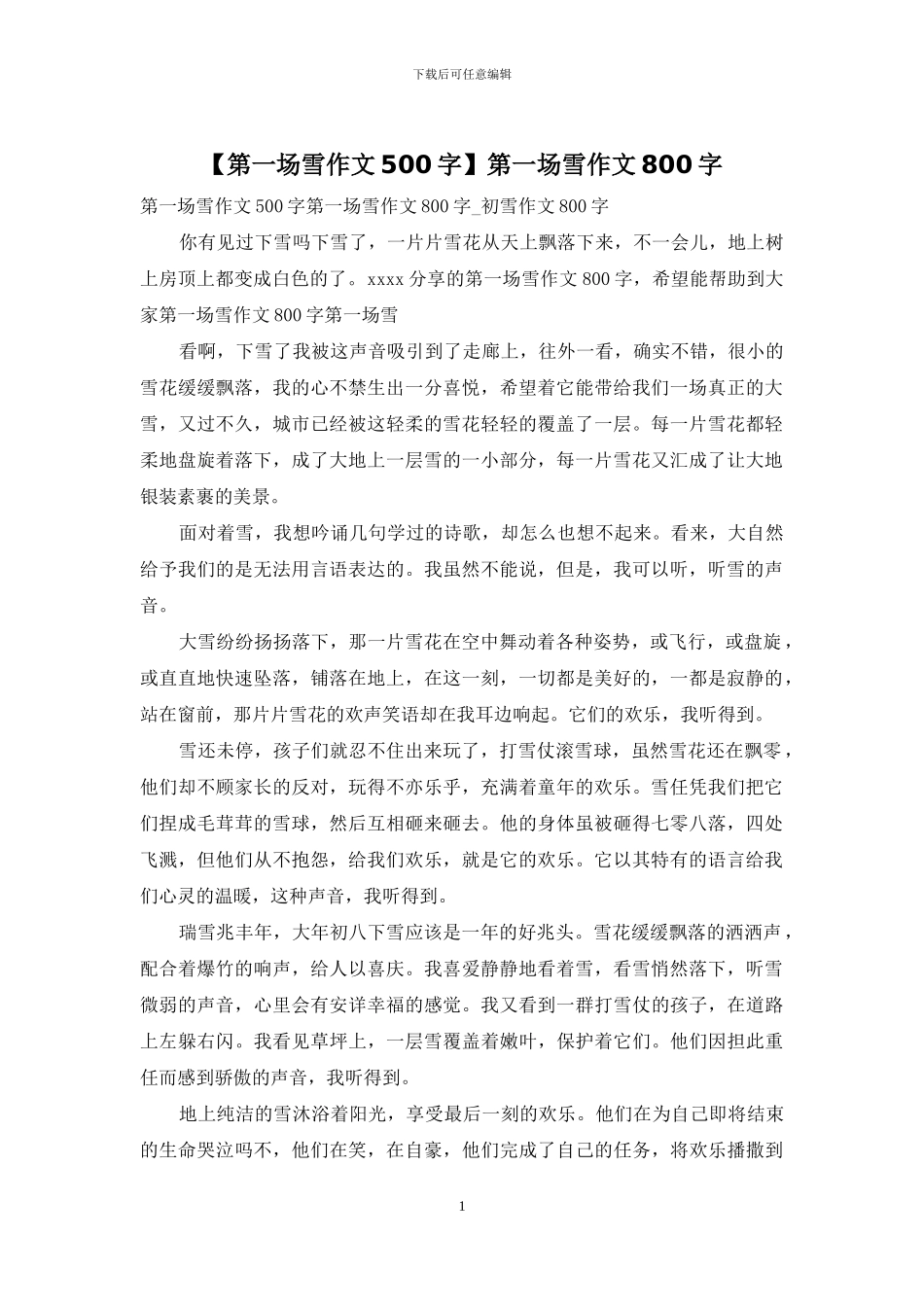 第一场雪作文800字(1)_第1页