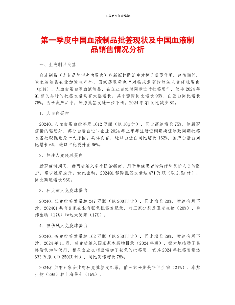 第一季度中国血液制品批签现状及中国血液制品销售情况分析_第1页