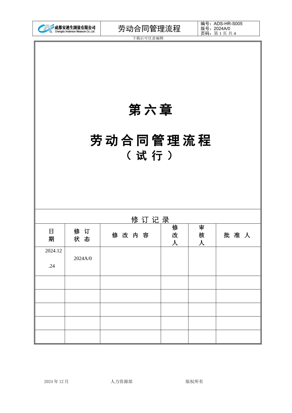 第五章ADS-HR-S006劳动合同管理流程_第1页