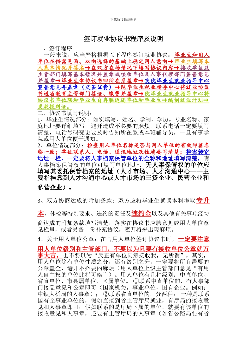 签订就业协议书程序及说明_第1页