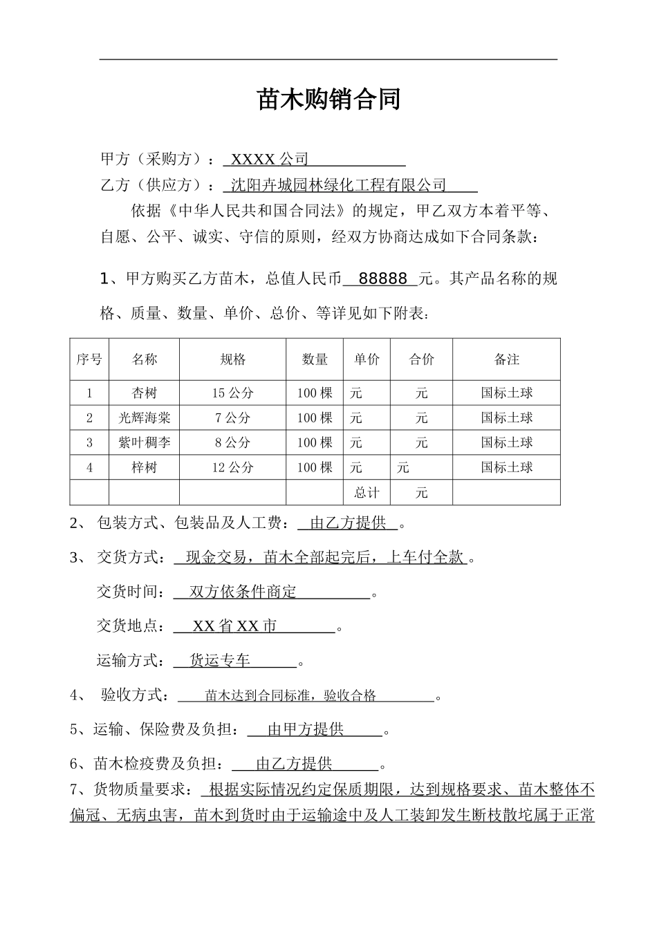 简单试用的苗木购销合同范本_第1页