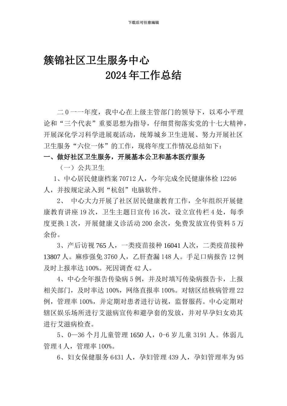 簇锦社区卫生服务中心2024年工作总结_第1页