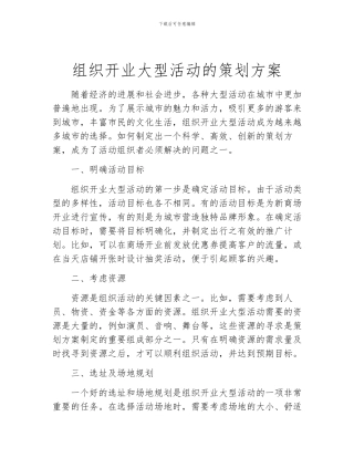 组织开业大型活动的策划方案