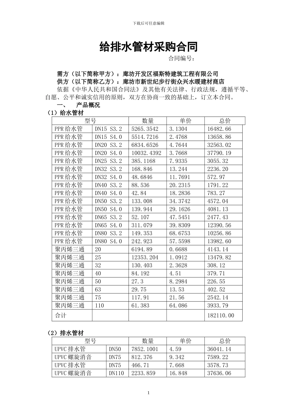 给排水管材采购合同_第1页