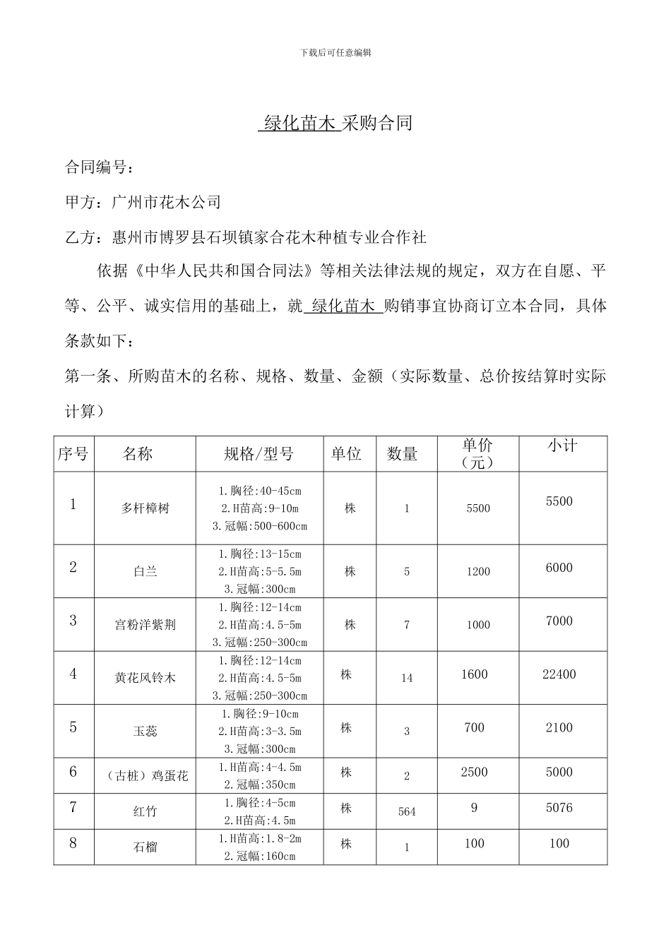 绿化材料采购合同_第1页
