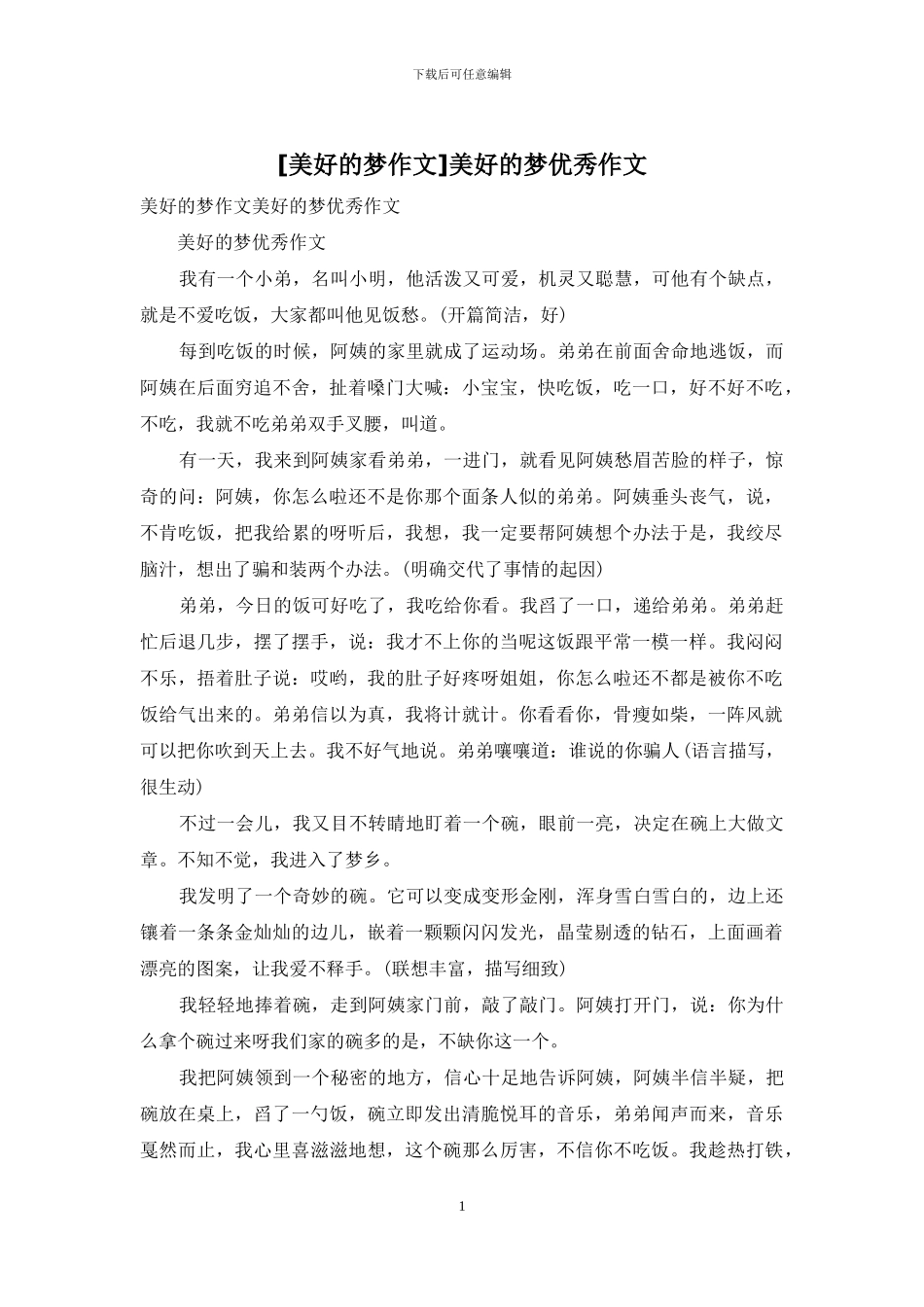 美好的梦优秀作文_第1页