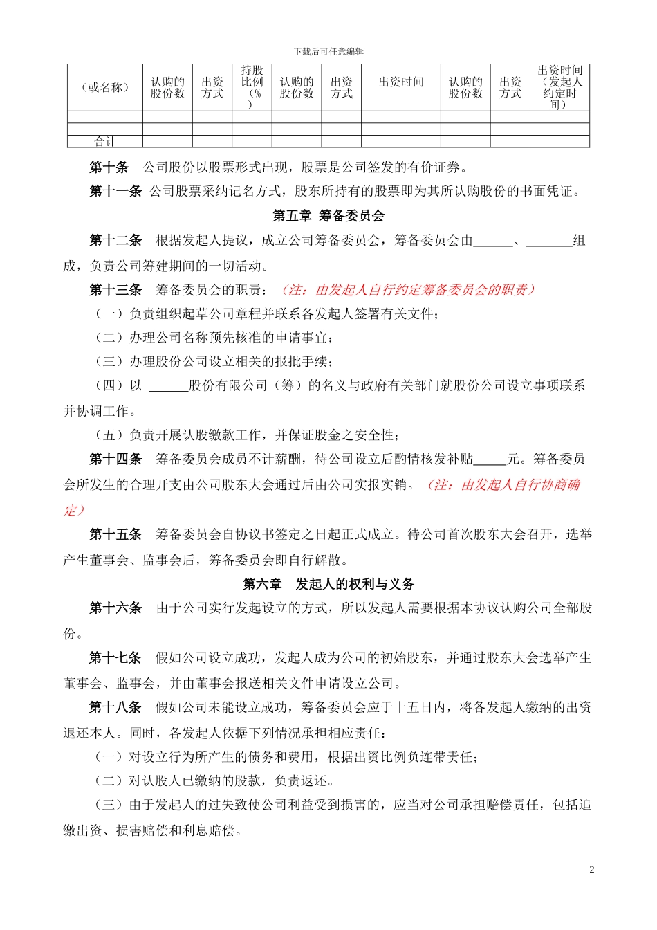 股份有限公司发起人协议书_第2页