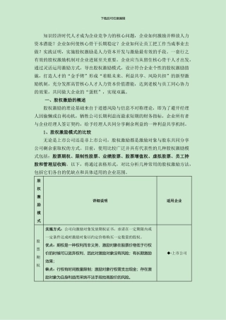 股权激励不同模式优劣比较