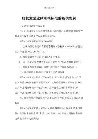 股权激励业绩考核标准的相关案例