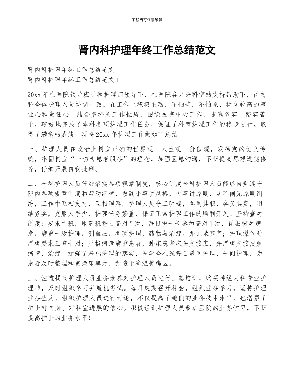 肾内科护理年终工作总结范文_第1页