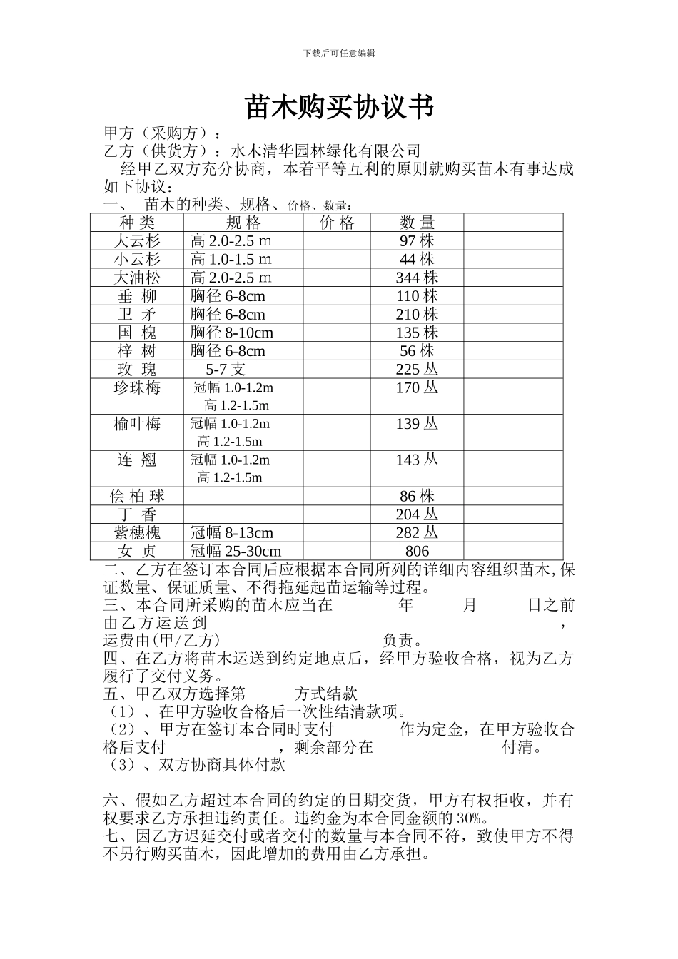 苗木购买协议书_第1页