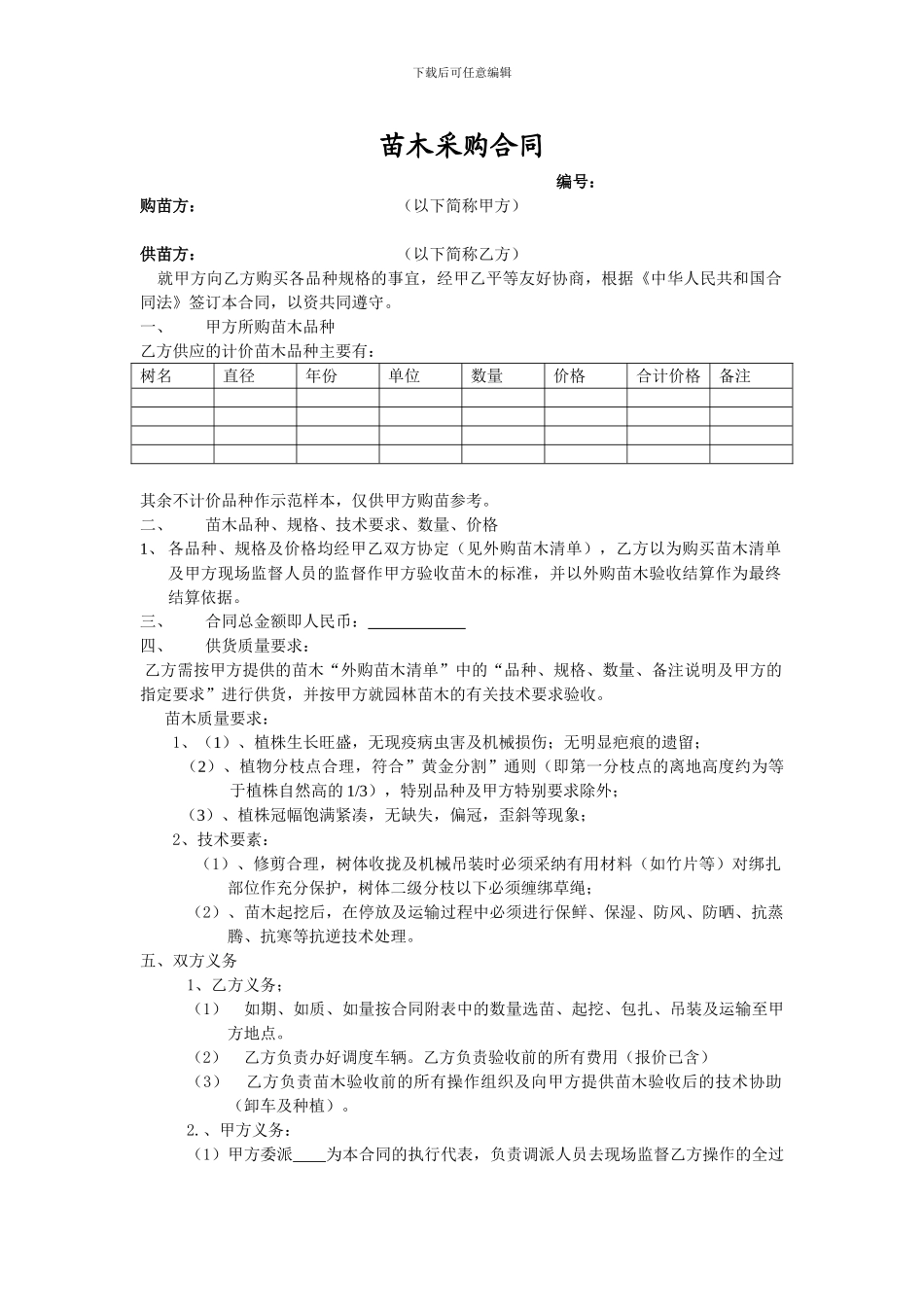 苗木采购合同范本_第1页