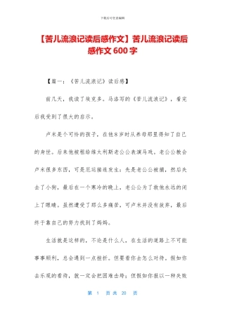 苦儿流浪记读后感作文600字