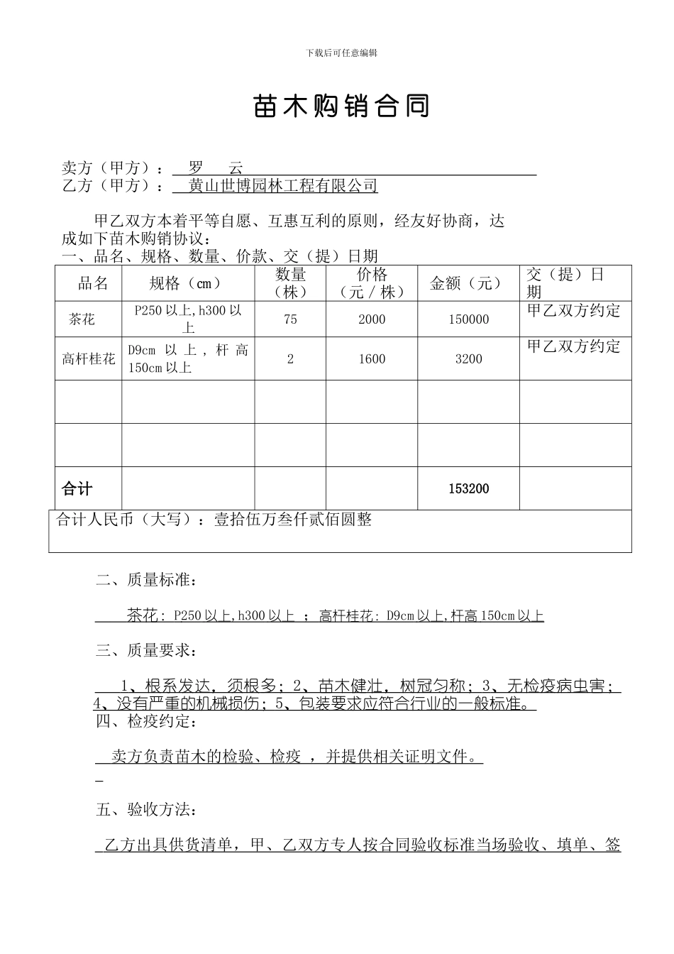 苗木销售合同-范本_第1页