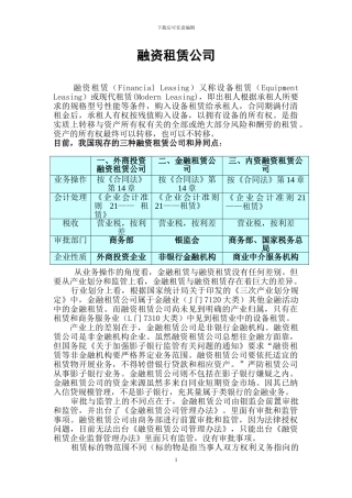 融资租赁公司的认识