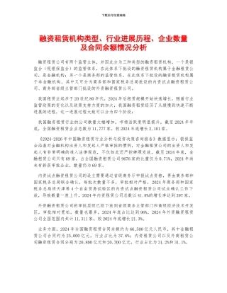 融资租赁机构类型、行业发展历程、企业数量及合同余额情况分析