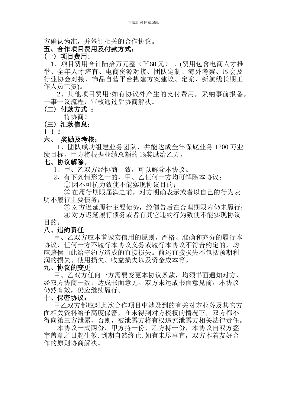 表格-电商运营团队的合作协议_第2页