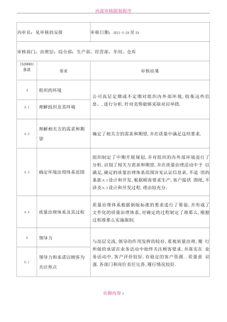 ISO9002015内部审核检查表及审核记录模版