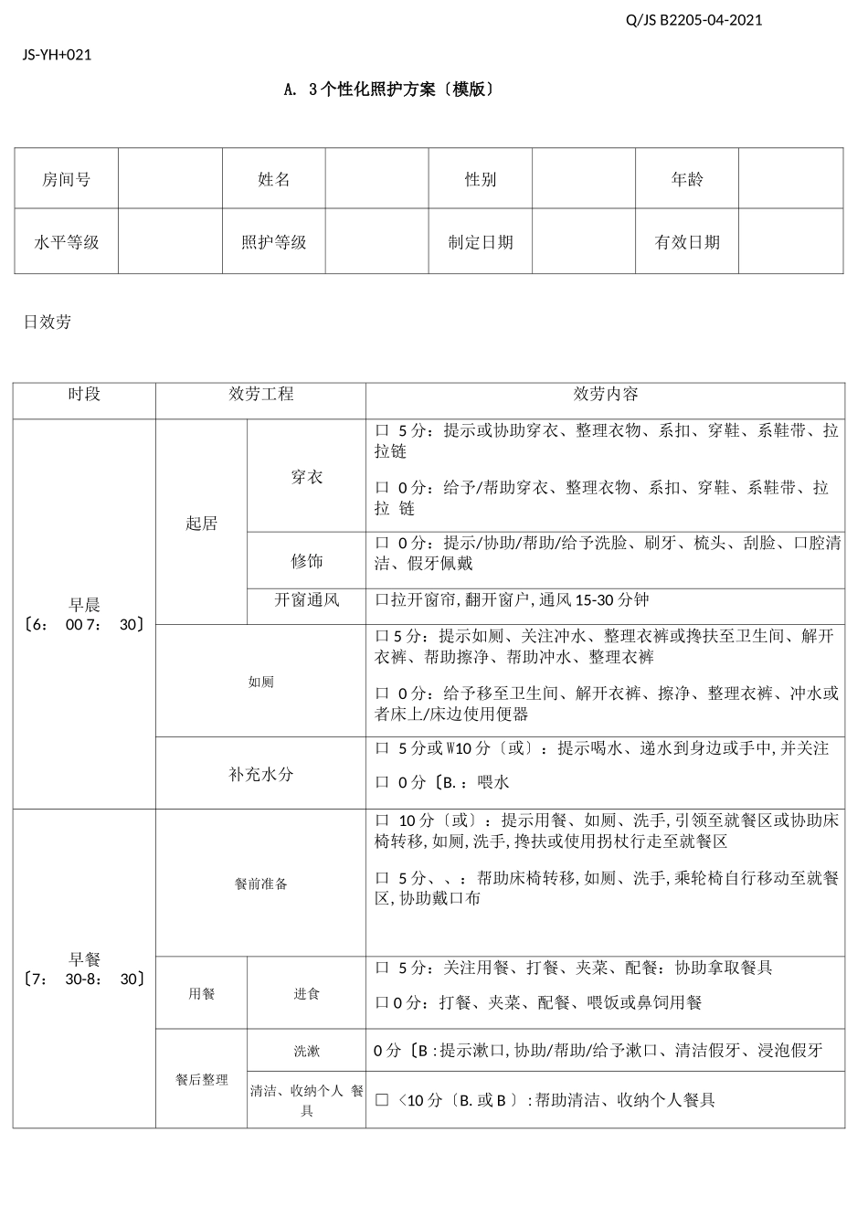 个性化照护计划模版_第1页