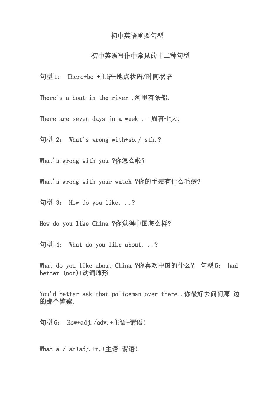 初中英语重要句型_第1页