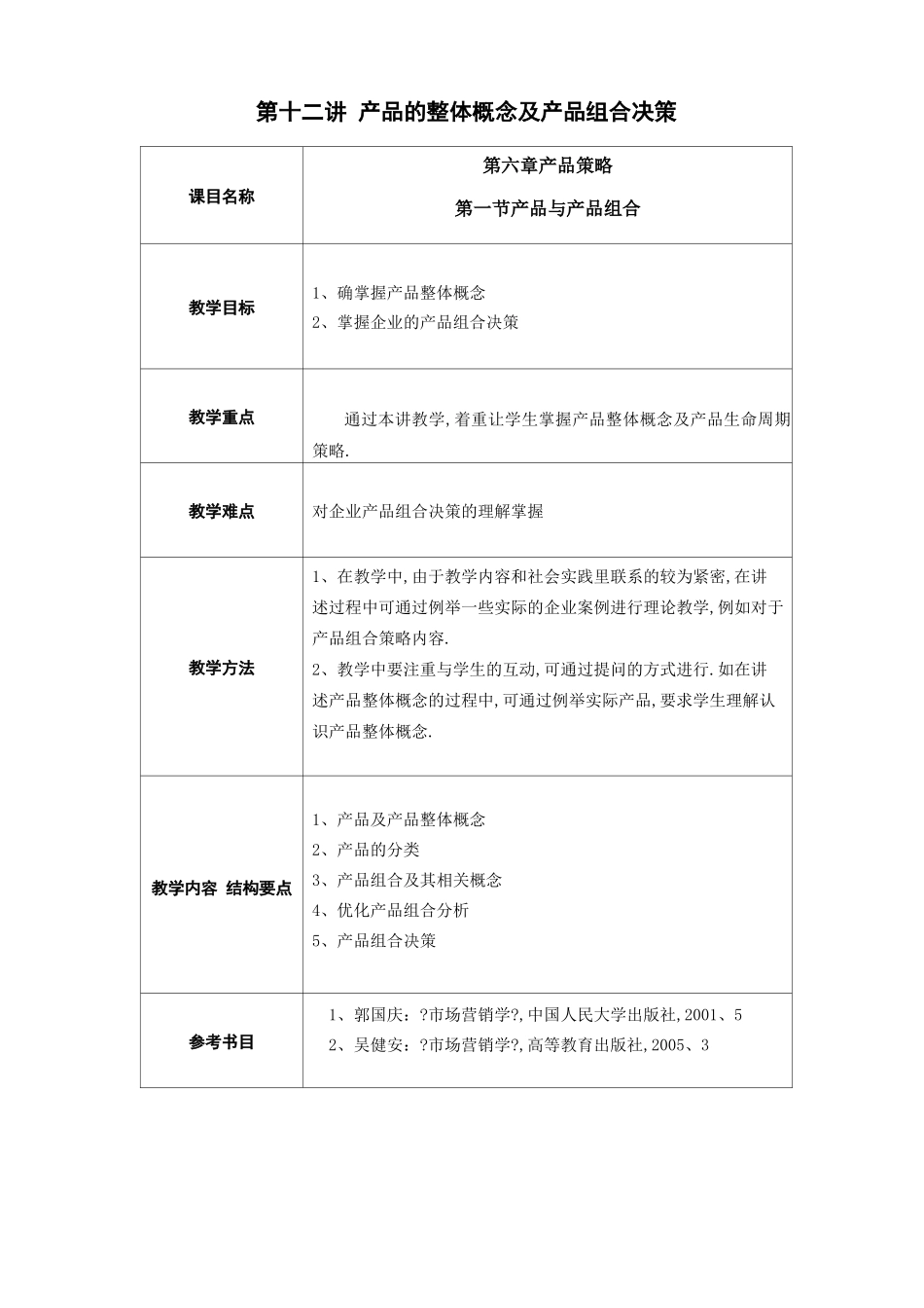 场营销教案——产品的整体概念及产品组合决策_第1页