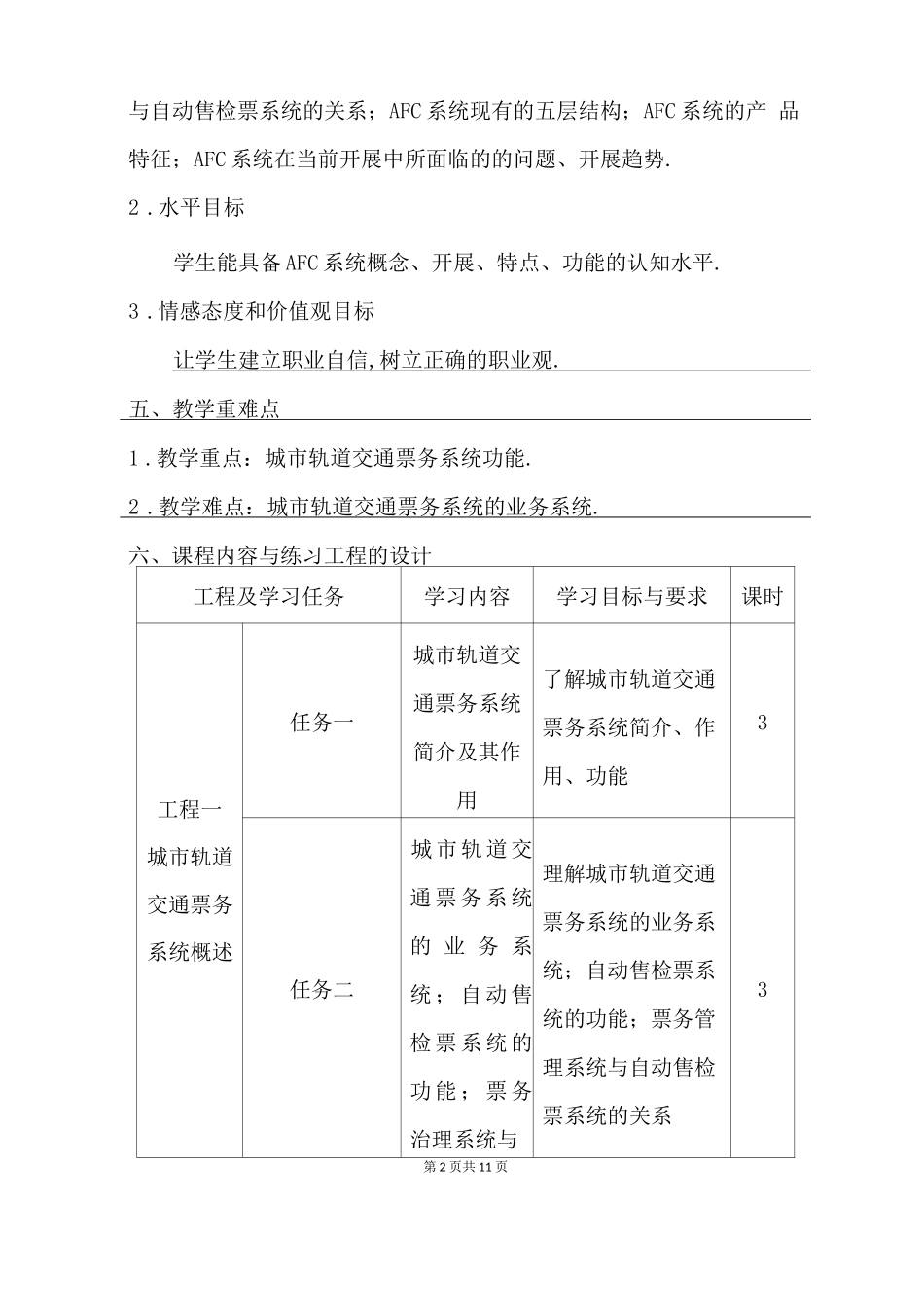 城轨道交通票务管理教学设计_第2页