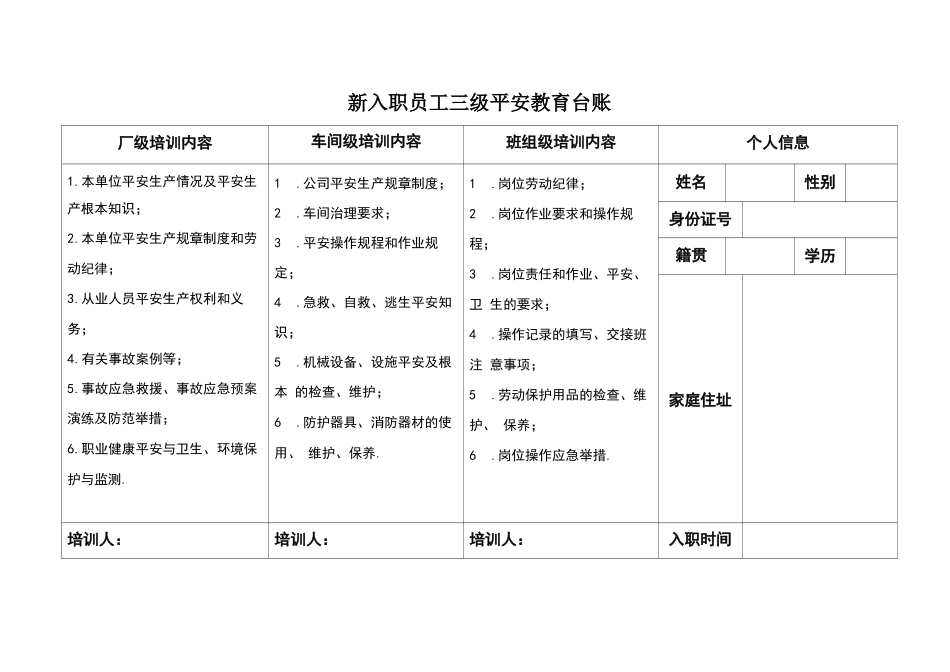 安全教育培训台账_第1页