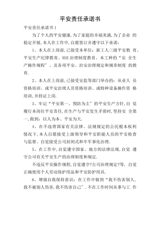安全责任承诺书