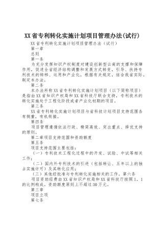 XX省专利转化实施计划项目管理办法(试行)