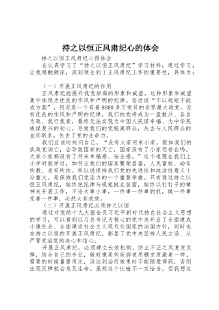 持之以恒正风肃纪心的体会