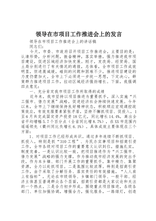 领导在市项目工作推进会上的发言