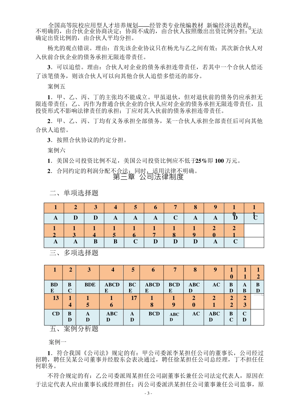 新编经济法教程_刘泽海_练习题答案_第3页