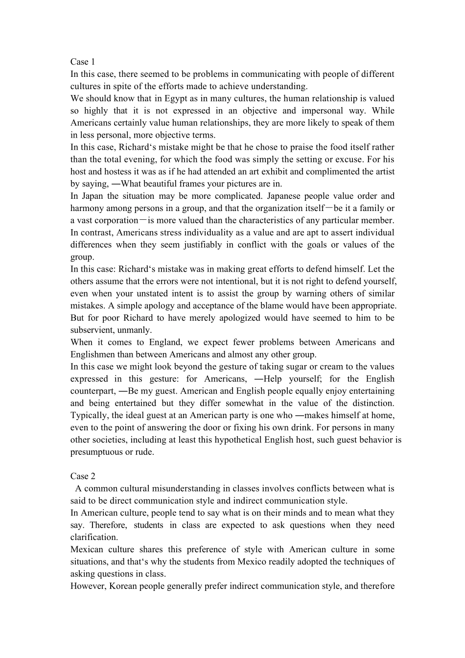 新编跨文化交际英语教程cases参考答案_第1页
