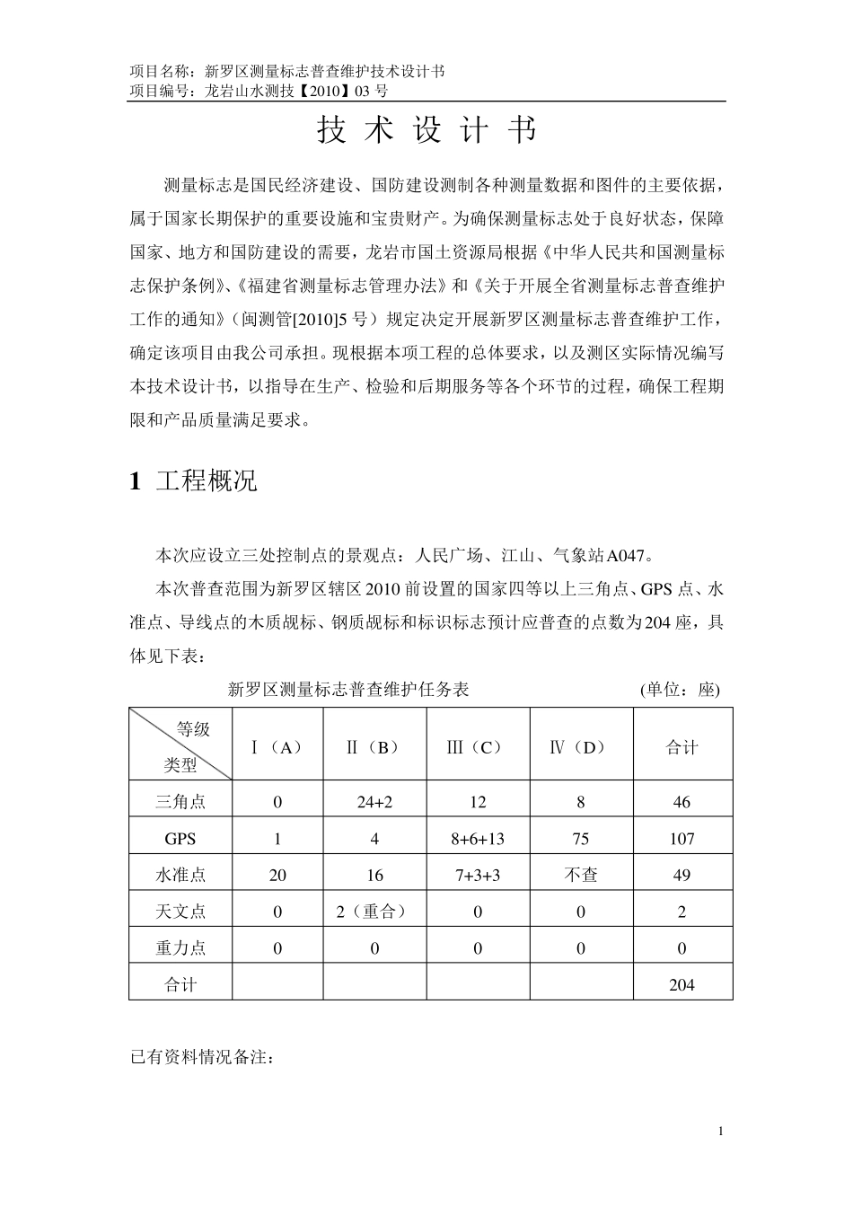 新罗区测量标志普查维护技术设计书_第1页