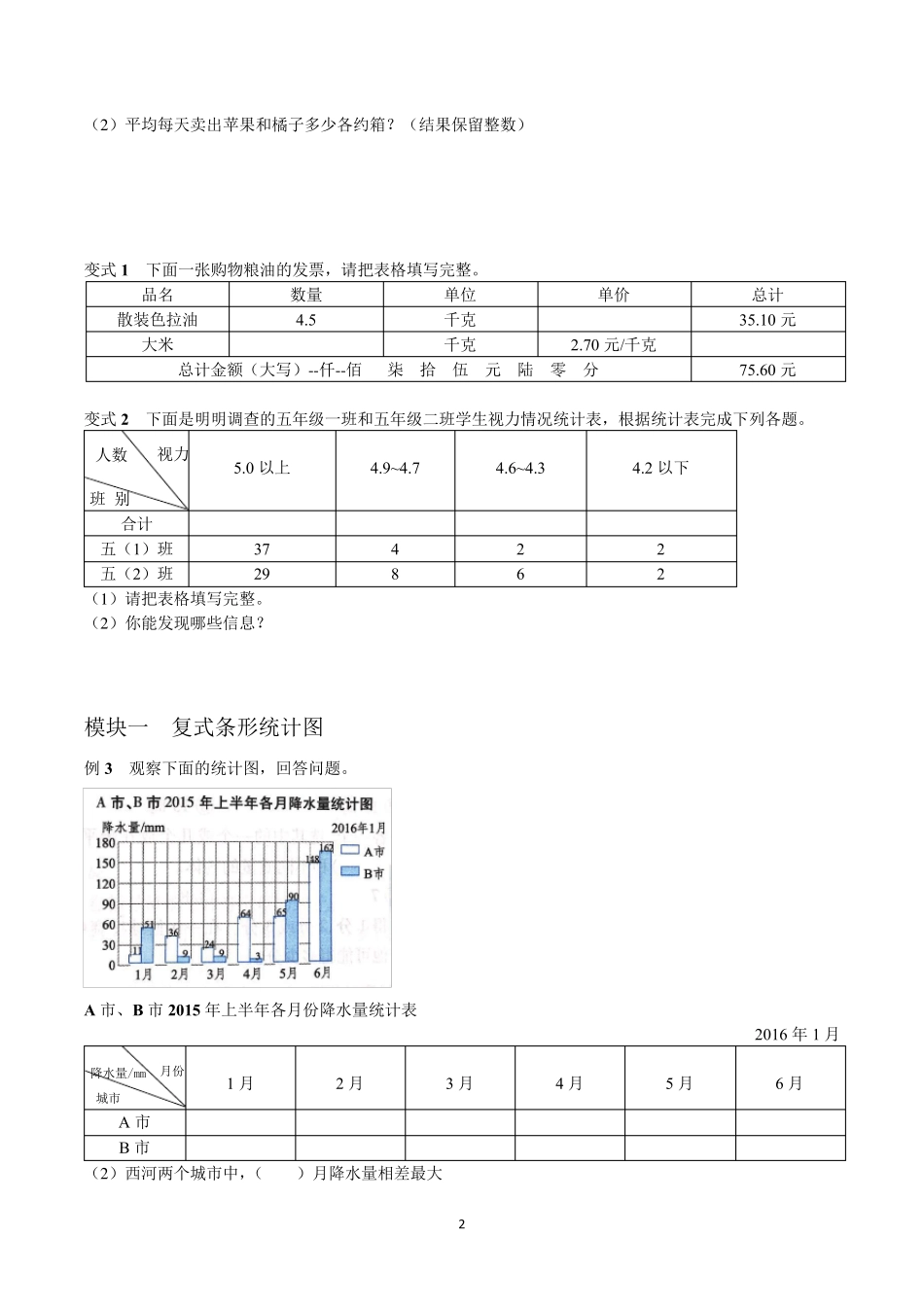 新苏教版五年级上册数学统计表和条形统计图_第2页