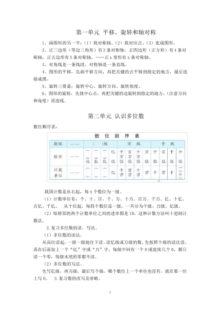 新苏教版四年级数学下册各单元知识点总结