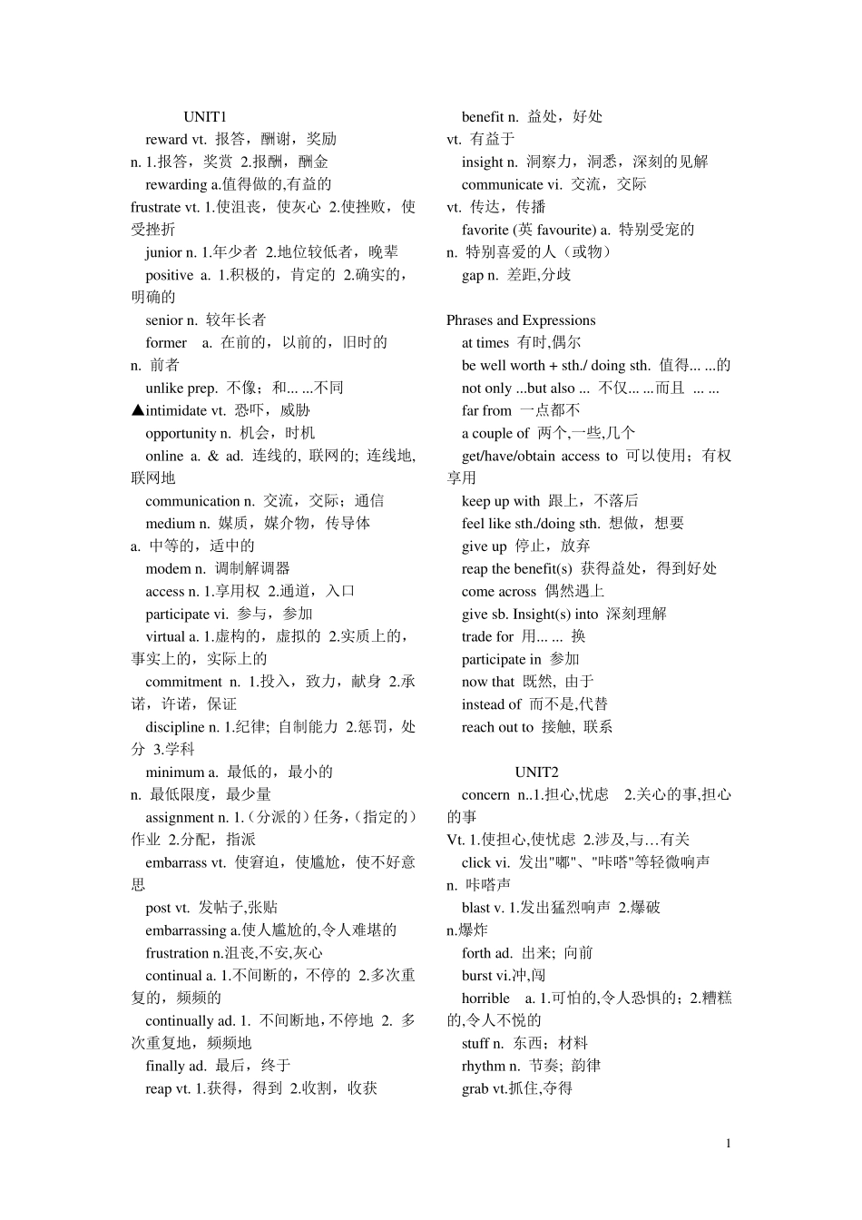 新视野大学英语1单词_第1页