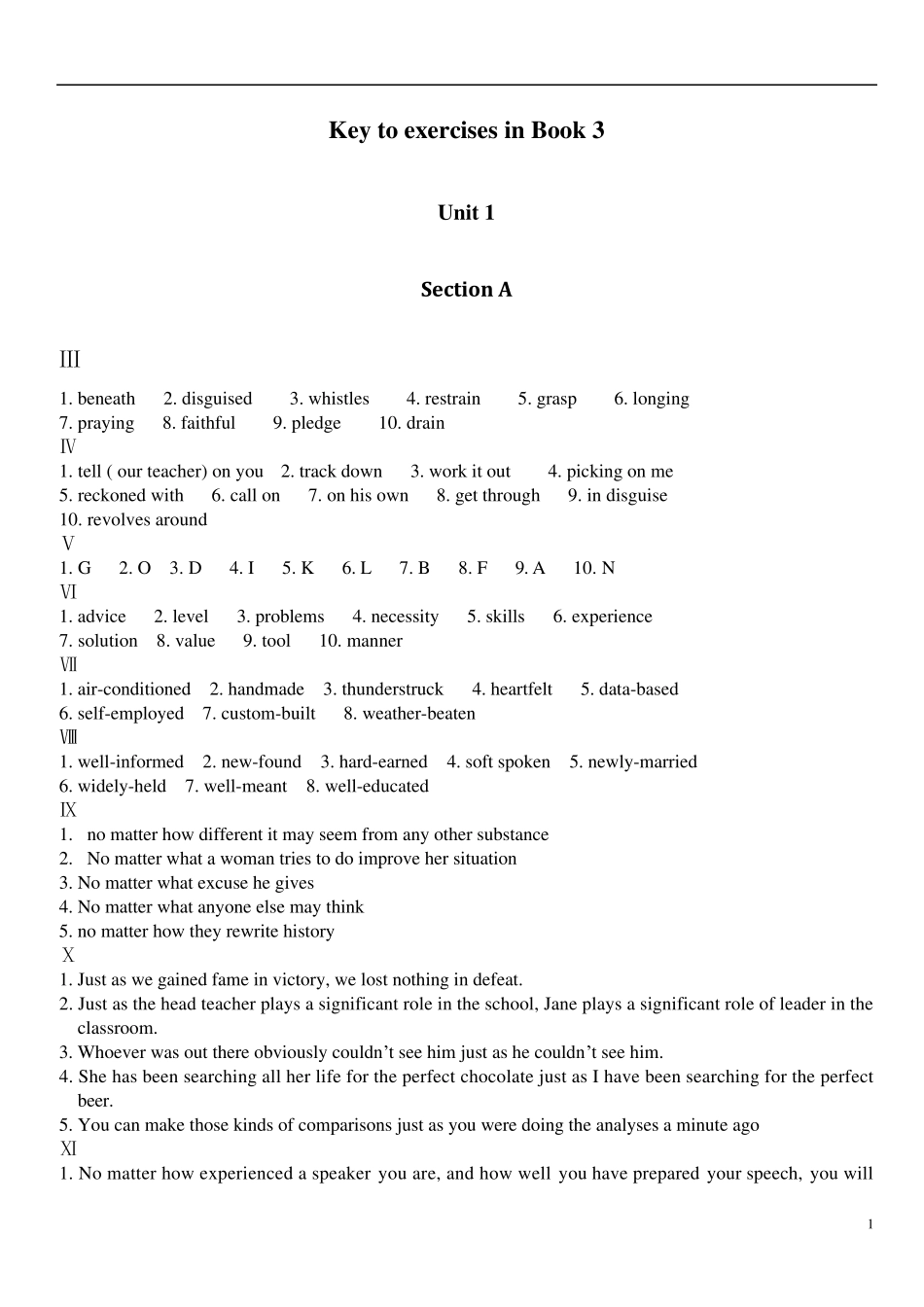 新视野大学英语3读写教程课后题答案_第1页