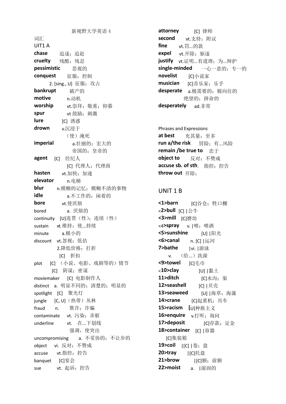 新视野大学英语4读写教程单词_第1页