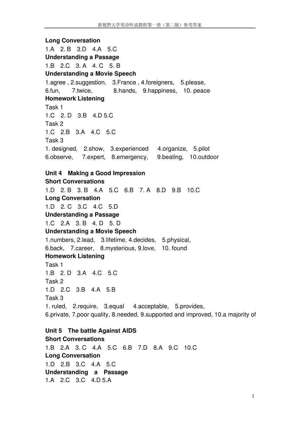 新视野大学英语听说教程第二版_第一册_答案_第2页