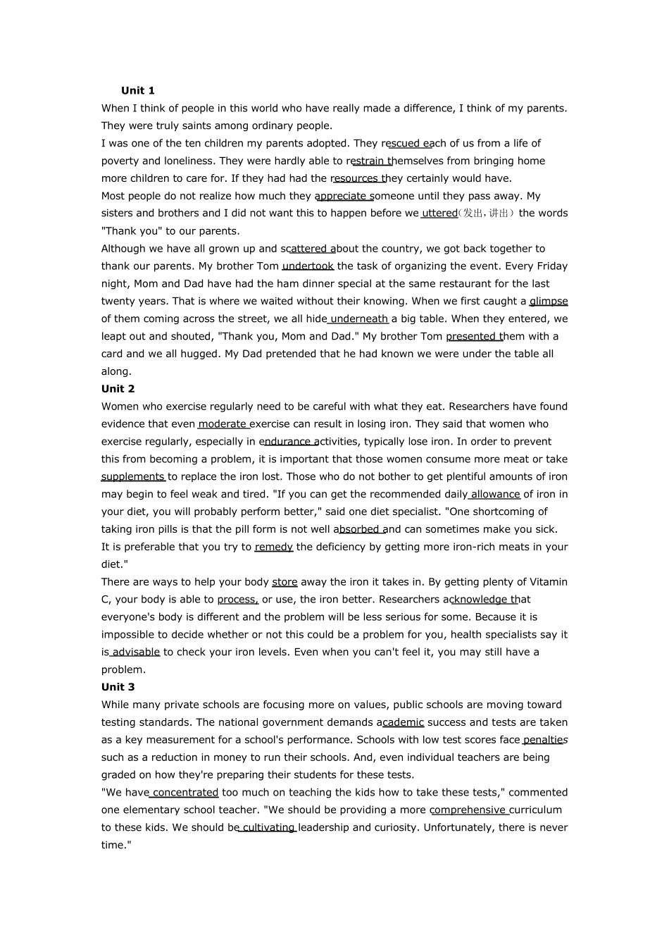 新视野大学英语第3册,课后练习原文_第1页