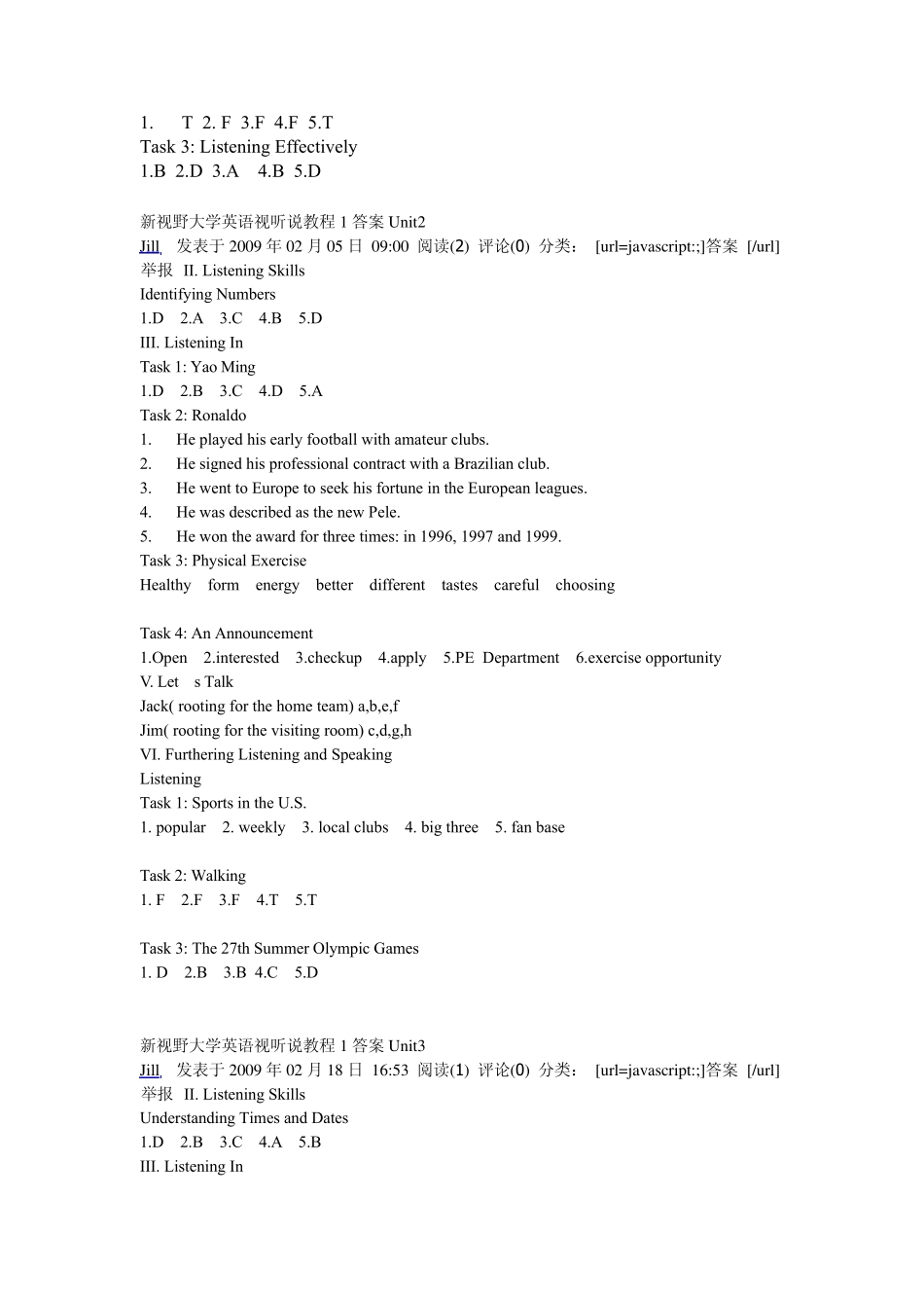 新视野大学英语视听说教程1答案Unit1unit10_第2页