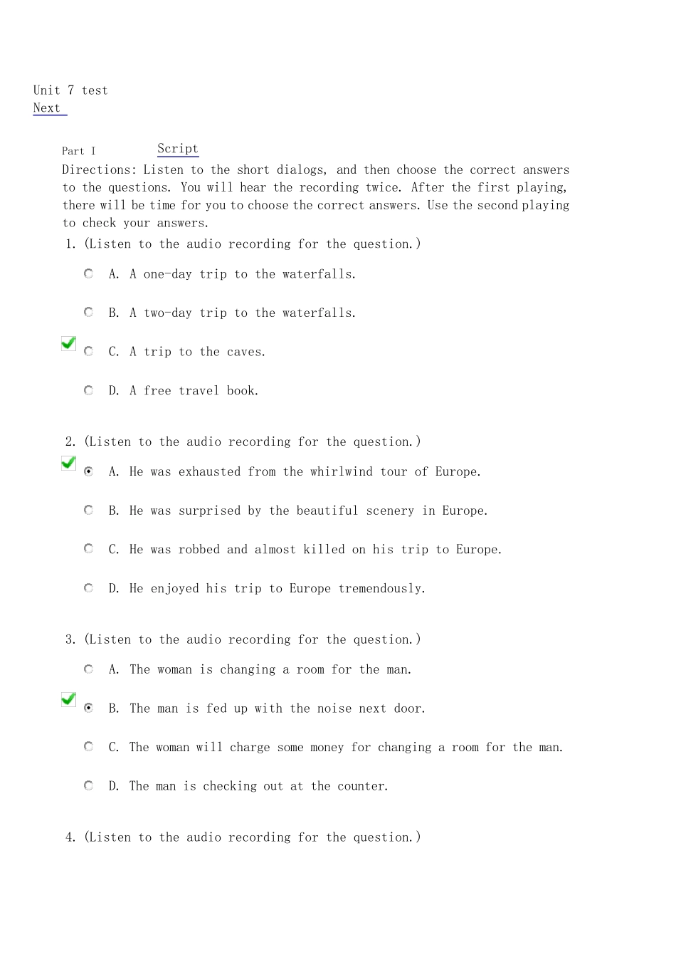 新视野大学英语视听说教程4(第二版)Unit7_test答案_第1页