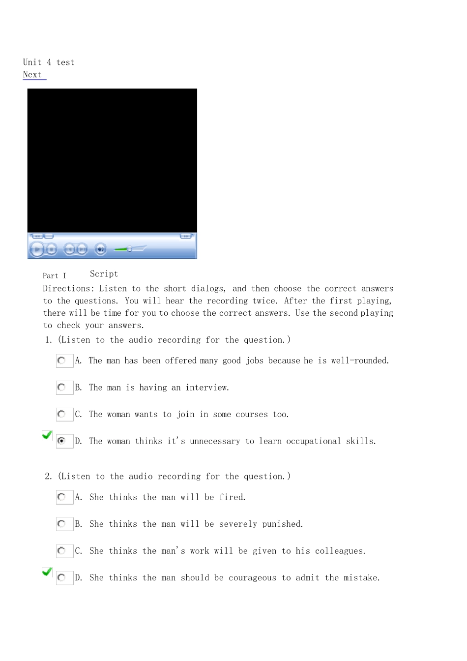 新视野大学英语视听说教程4(第二版)Unit_4test答案_第1页