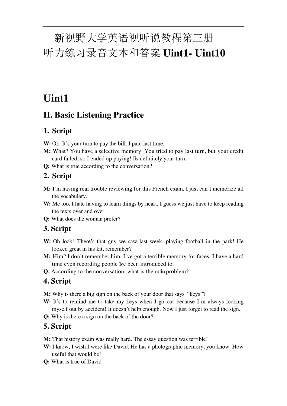 新视野大学英语视听说教程第3册答案及听力原文_第1页