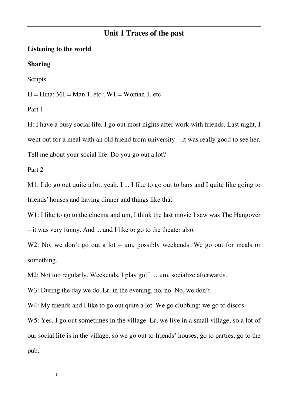 新视野大学英语视听说教程第三版第一册第一单元录音文本(完全版)_第1页