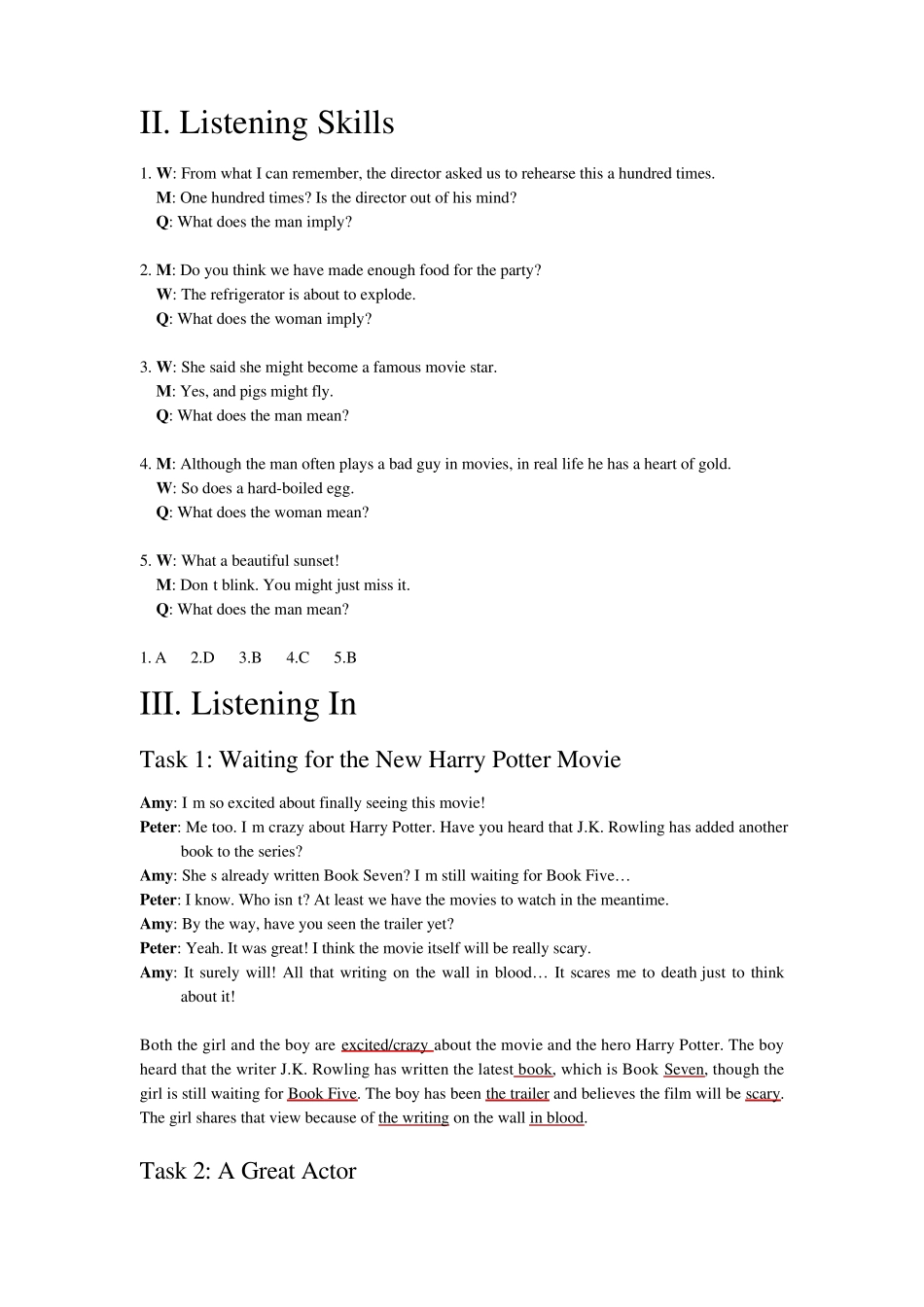 新视野大学英语视听说教程第二册答案Unit2_第1页